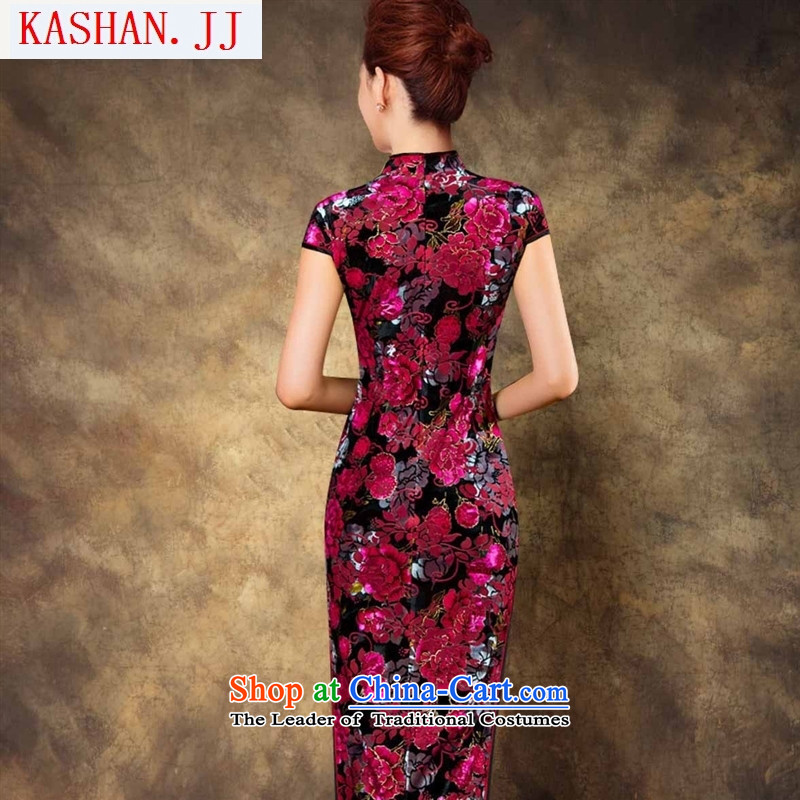 Mano-hwan's new long cheongsam dress fall short-sleeved Sau San cheongsam dress stylish long skirt scouring pads in the red card Shan Zaoyuan XL, (KASHAN.JJ) , , , shopping on the Internet