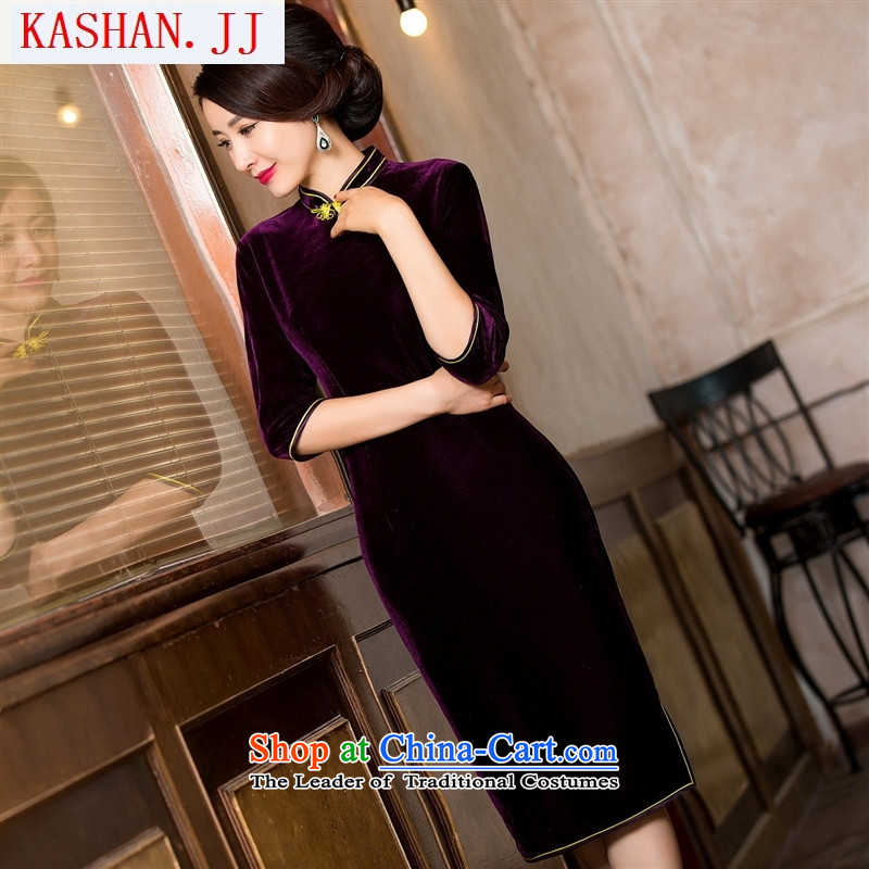 Mano-hwan's seven black velvet cheongsam purple, simple and classy and stylish improvement of autumn and winter retro in new black S Card Shan Qipao (KASHAN.JJ CHRISTMASTIME) , , , shopping on the Internet