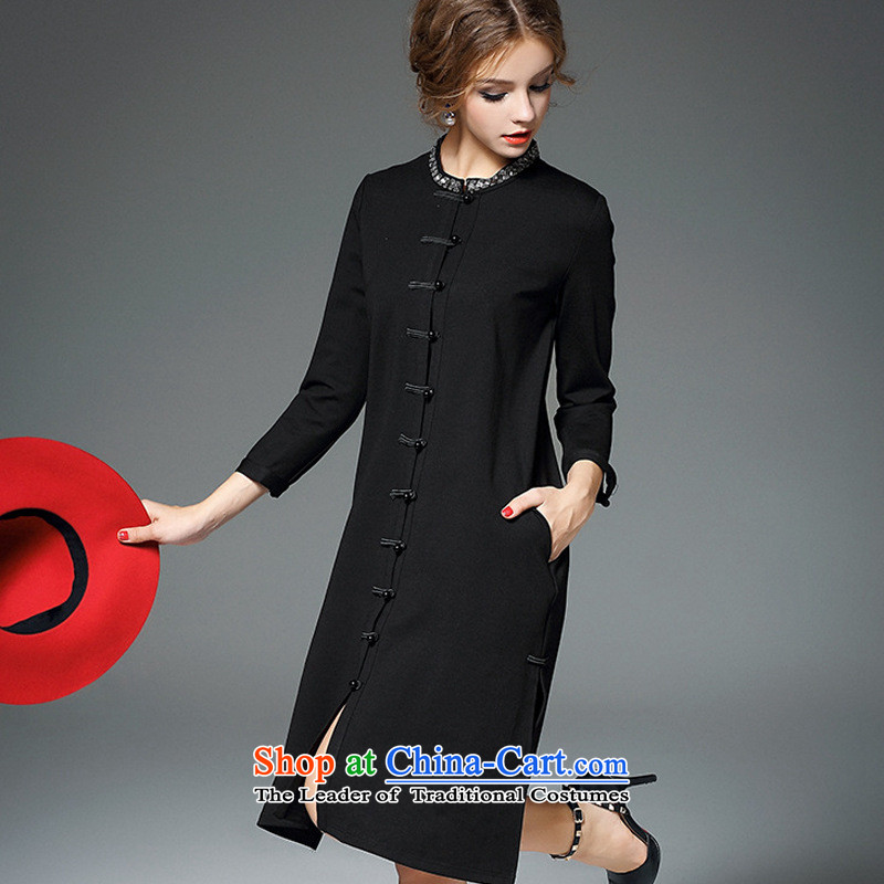 The case of the 2015 winter clothing new improved qipao retro-Clip Pin Collar relaxd longer drill windbreaker-dresses black , L, Evelyn YIFUYAN Statement () , , , shopping on the Internet