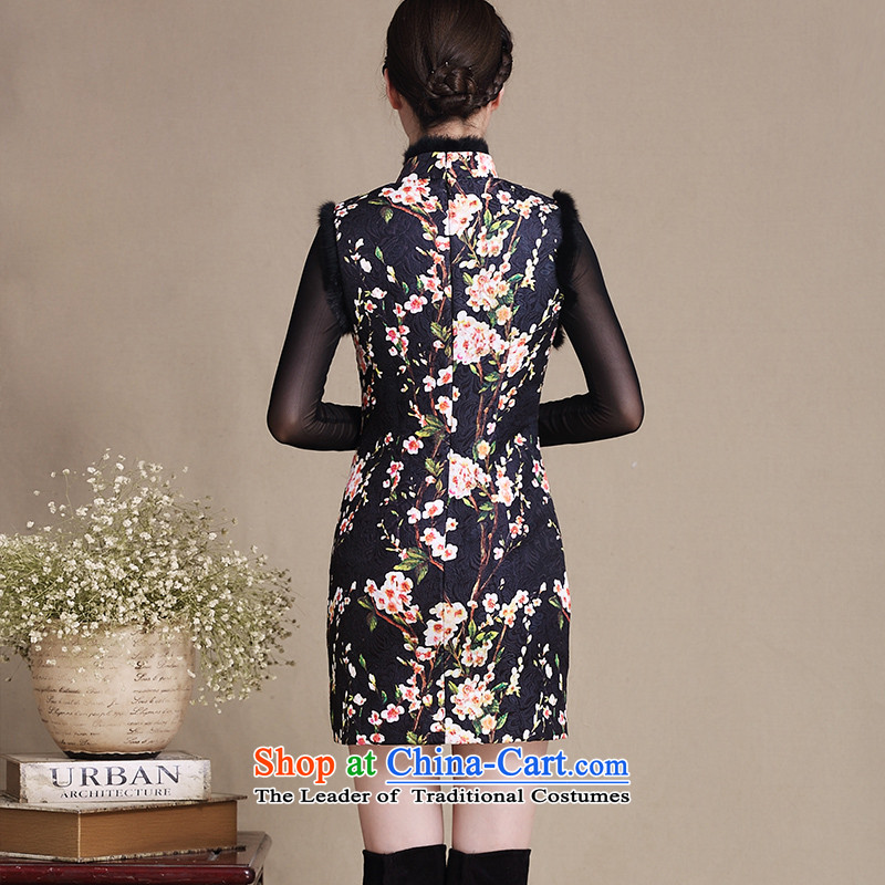 Recalling that the 2015 de ink 歆 cheongsam dress the new improved cheongsam dress of ethnic women in winter clothing cuff retro-thick hair color photo of Qipao Y5138 collar XL, ink (MOXIN 歆) , , , shopping on the Internet