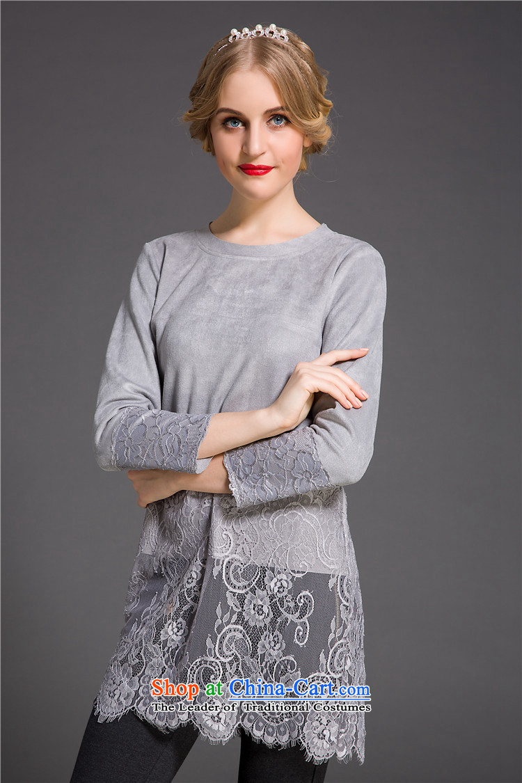 The main European site Fall 2015 for women western germany skin stitched lace in long-sleeved T-shirt, forming long gray shirt XL Photo, prices, brand platters! The elections are supplied in the national character of distribution, so action, buy now enjoy more preferential! As soon as possible.