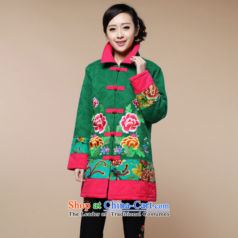 2015 Winter Female Korean version of the new trendy retro in long coat embroidered cotton coat two sets of Tang Dynasty will replace the girl kit 3XL, green (xiangzuo to , , , shopping on the Internet)