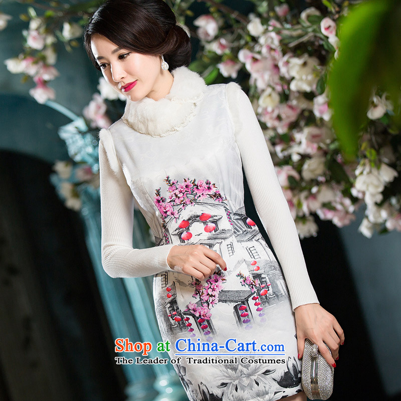 Eason Chan point new 2015 winter clothing improved Stylish retro hair for day-to-Folder cotton dress White M Yik qipao point , , , shopping on the Internet