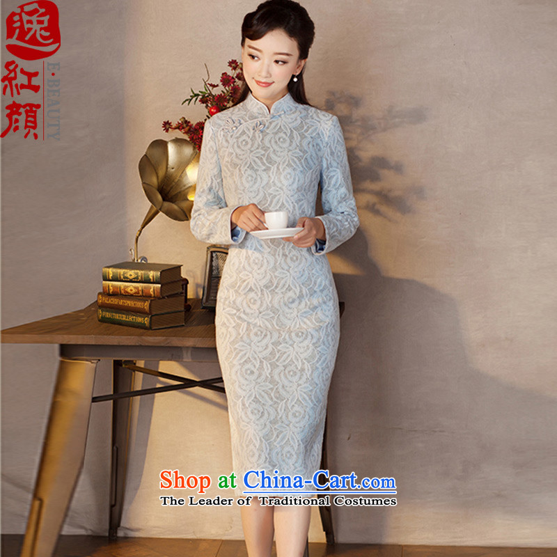 A Pinwheel Without Wind, idealistic ink 2015 Yat new autumn and winter improved retro in style qipao long long-sleeved gray blue qipao skirts Sau San XL, Yat Lady , , , shopping on the Internet