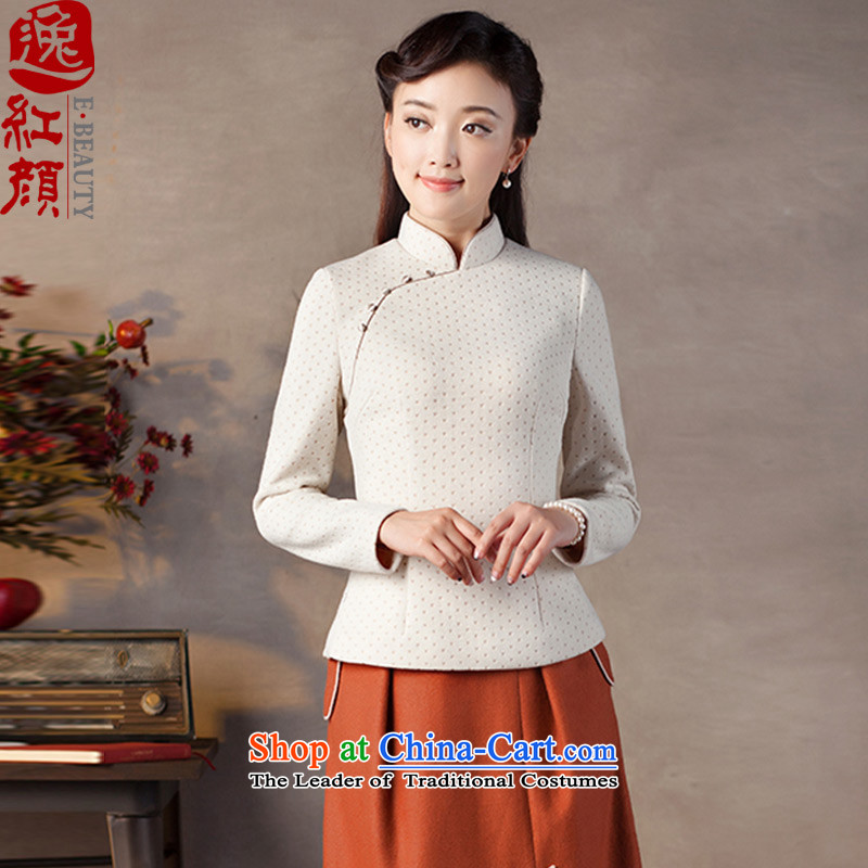 A Pinwheel Without Wind Heng-fang yi?2015 new knitting Long-sleeve China wind winter clothing retro livery qipao T-shirt, beige?M