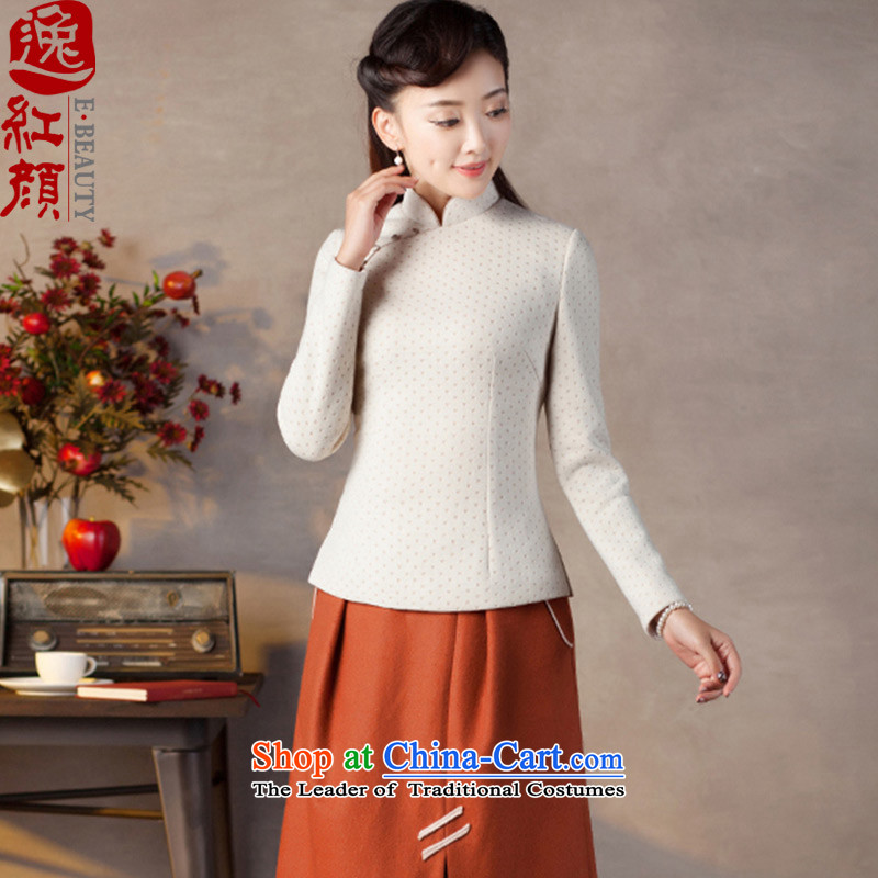 A Pinwheel Without Wind Heng-fang yi 2015 new knitting Long-sleeve China wind winter clothing retro two-color T-shirt, beige M Yat qipao lady , , , shopping on the Internet