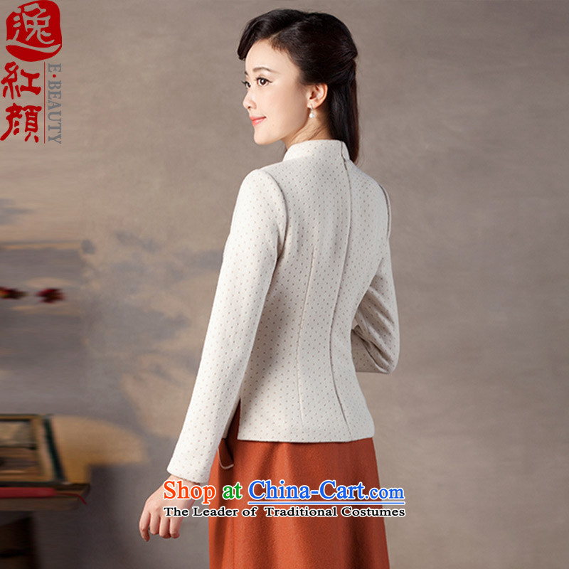 A Pinwheel Without Wind Heng-fang yi 2015 new knitting Long-sleeve China wind winter clothing retro two-color T-shirt, beige M Yat qipao lady , , , shopping on the Internet