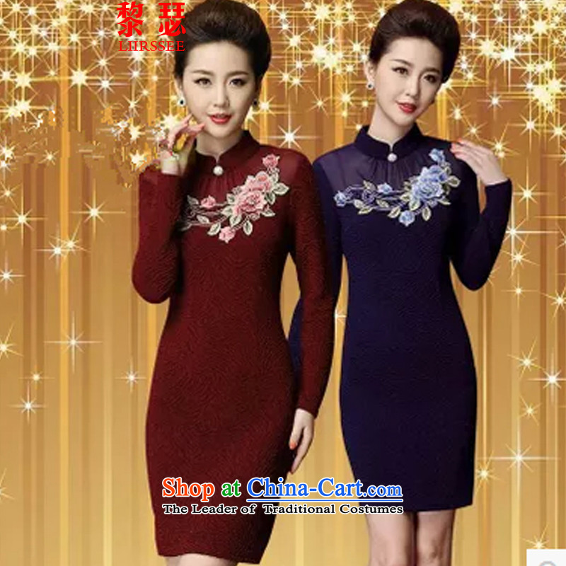The middle-aged women's temperament new MOM pack dresses larger Sau San blue-violet 4XL, cheongsam dress Joseph Lai (LIIRSSEE) , , , shopping on the Internet