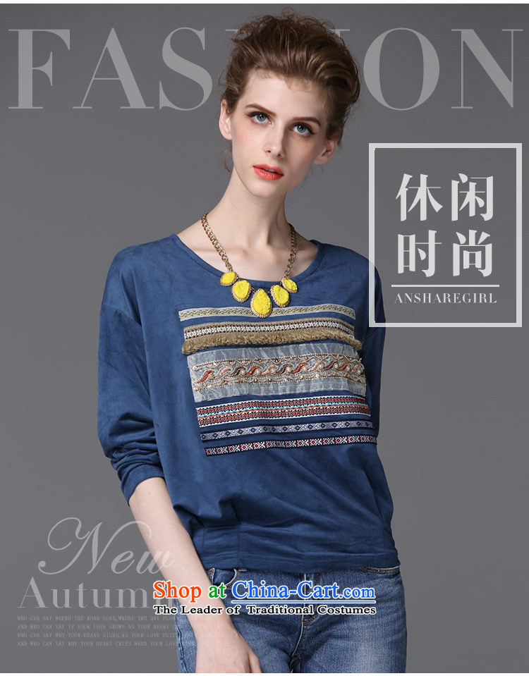 Memnarch 琊 Connie Shop 2015 Autumn new in Europe site stamp long-sleeved T-shirt with round collar female loose blue XL Photo, prices, brand platters! The elections are supplied in the national character of distribution, so action, buy now enjoy more preferential! As soon as possible.