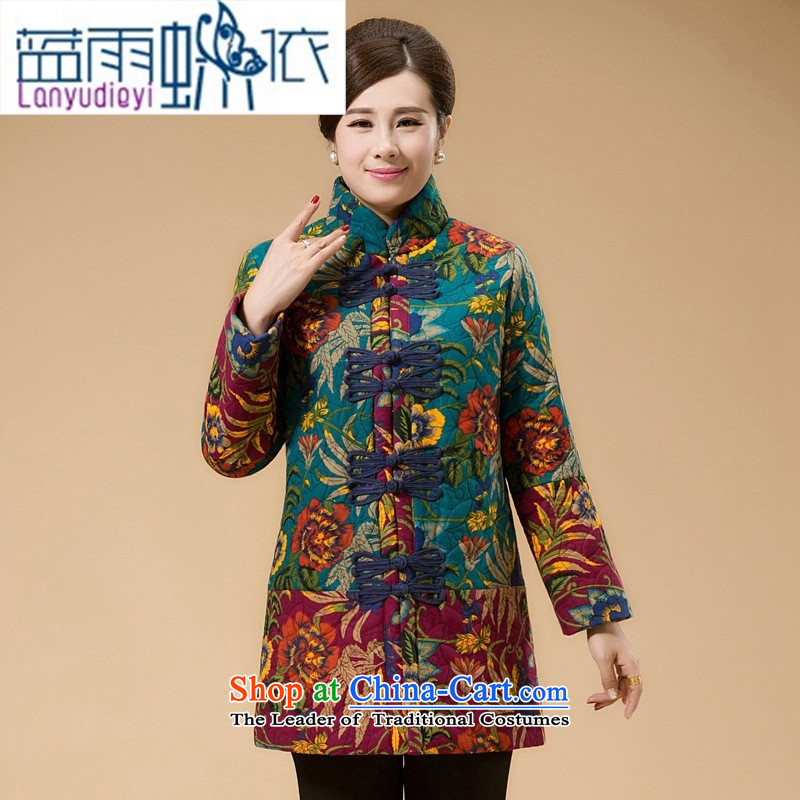 Ya-ting shop in older women Fall/Winter Collections thick cotton, Mother and Mother-in large stylish replacing Tang Dynasty Mock-Neck Shirt cotton coat No. 1 color blue rain butterfly to XL, , , , shopping on the Internet