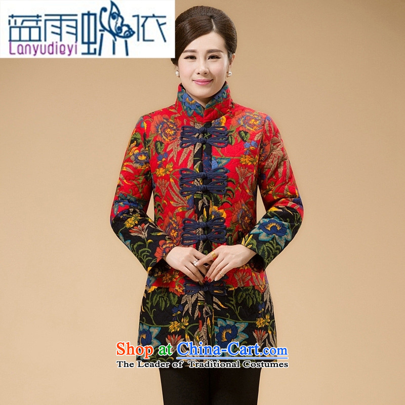 Ya-ting shop in older women Fall/Winter Collections thick cotton, Mother and Mother-in large stylish replacing Tang Dynasty Mock-Neck Shirt cotton coat No. 1 color blue rain butterfly to XL, , , , shopping on the Internet