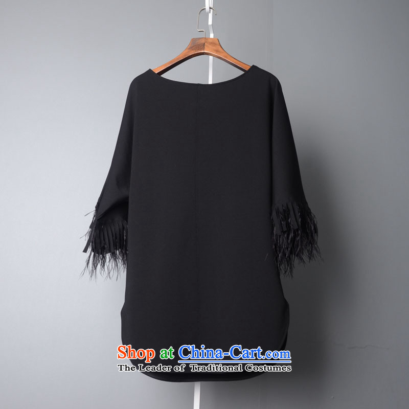 The main European site high-end women 2015 Autumn ostrich gross cotton round-neck collar in loose long shirts female black , L, blue rain gc3759 butterfly according to , , , shopping on the Internet
