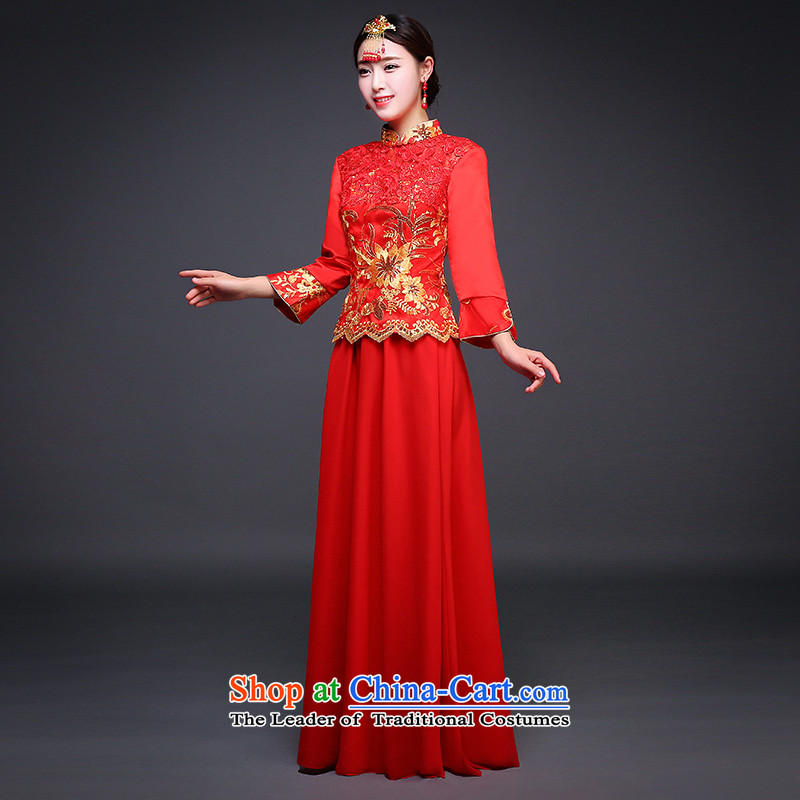 Blooming crazy marriage of qipao improvements winter cheongsam dress Tang dynasty long-sleeved bride bows to Red M Blooming crazy (chunhuaqiuyue) , , , shopping on the Internet