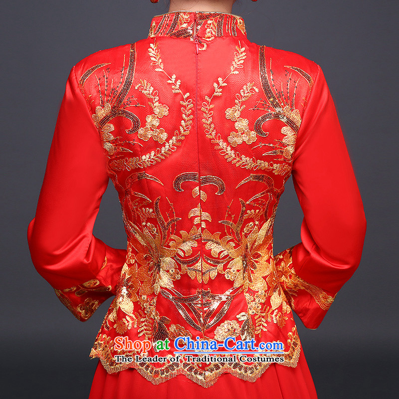 Blooming crazy marriage of qipao improvements winter cheongsam dress Tang dynasty long-sleeved bride bows to Red M Blooming crazy (chunhuaqiuyue) , , , shopping on the Internet