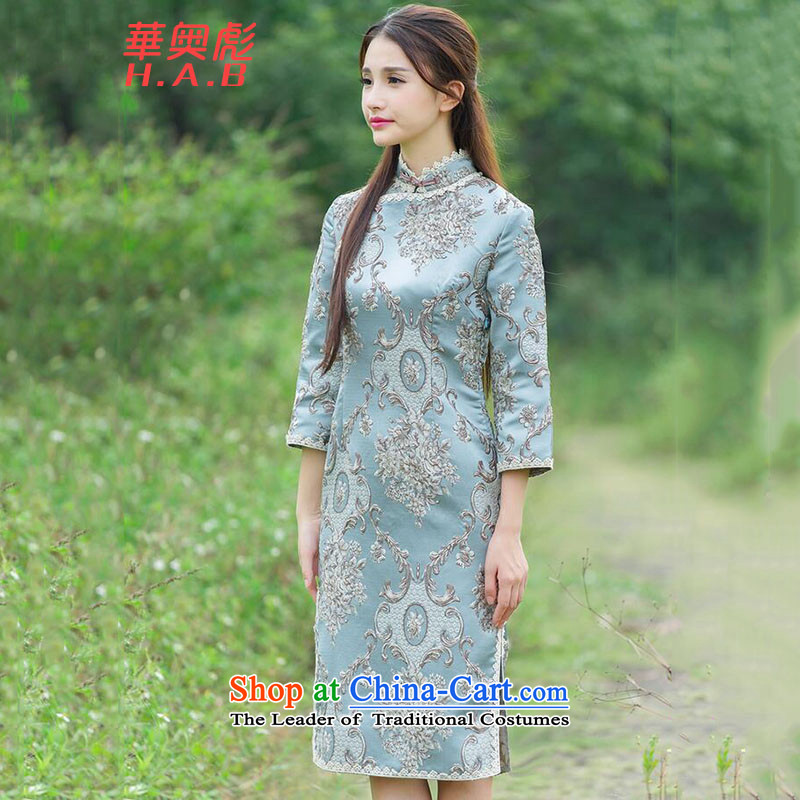 Yuen Biao 2015 Olympic Jehovah Autumn and Winter Palace to spend the new 9_retro embroidery is pressed manually disc detained cheongsam dress 030 map color?XL