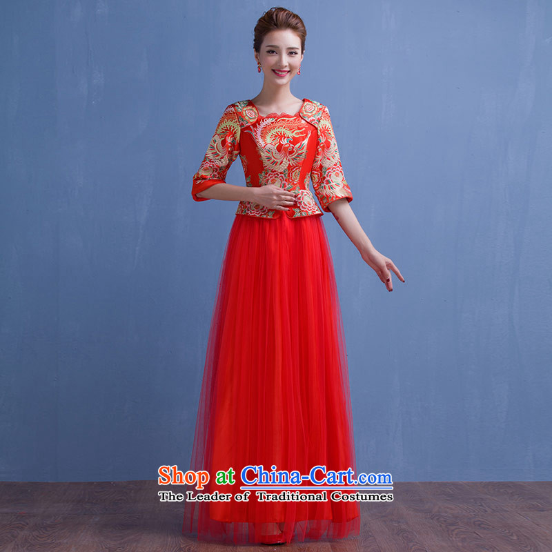 The feelings of Chinese New Year 2015 yarn of autumn and winter chinese red color bride wedding dress Sau Wo service long qipao bows large services 7 S, of the red sleeved Wah yarn , , , shopping on the Internet