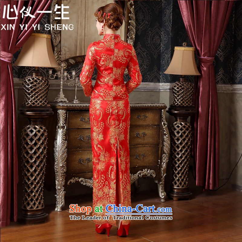 A heart is a red plus cotton long skirt on chip qipao Stylish retro improved bride services Sau San 2015 winter bows new thick red XXL, qipao heart is a lifetime (xinyiyisheng) , , , shopping on the Internet