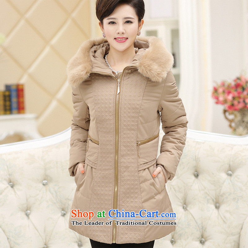 _ Load mother Hong-apples in the countrysides older women's robe large middle-aged women in winter long thick warm cotton coat green?2XL