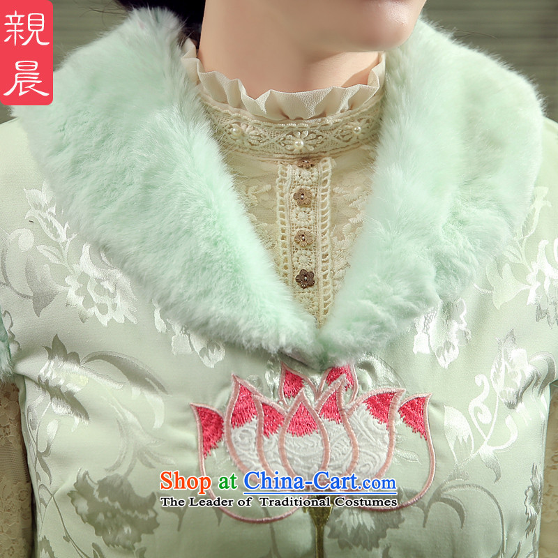 The pro-am cheongsam dress autumn and winter 2015 new stylish daily maximum code improved clip cotton short, thin hair graphics collar pale green M, PRO-AM , , , shopping on the Internet