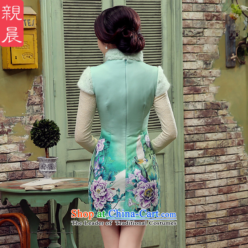 The pro-am cheongsam dress autumn and winter 2015 new improved warm modern-day large short, thin Ms. graphics dresses mint green 2XL, pro-am , , , shopping on the Internet