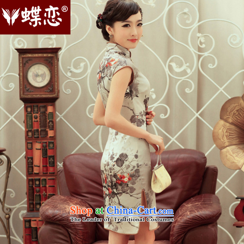 Love of birds ink stain 2015 Summer new stylish upmarket Silk Cheongsam improved skirt QC236 CARBON XXL, Butterfly Lovers , , , shopping on the Internet