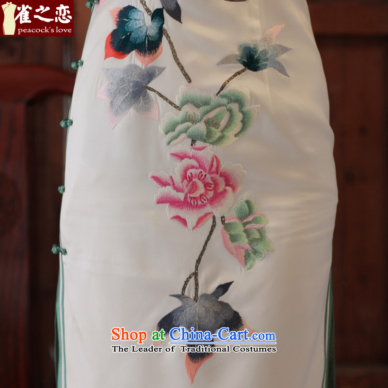 Love of birds, Cuiwei heavyweight silk manually collar sleeveless embroidered a flap QD326 qipao White XL, love of birds , , , shopping on the Internet