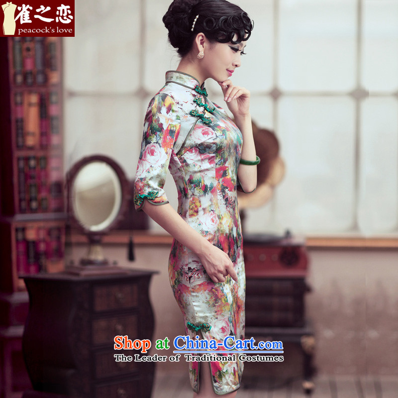 Love of birds and flowers impression of spring 2015 new cheongsam dress retro style qipao skirt flower improved impression S love birds , , , shopping on the Internet