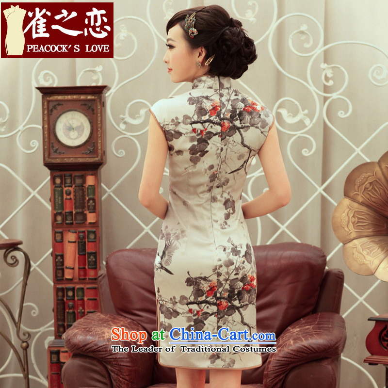 Love of birds ink stain spring 2015 new stylish upmarket Silk Cheongsam improved skirt QC236 CARBON S, birds Love , , , shopping on the Internet