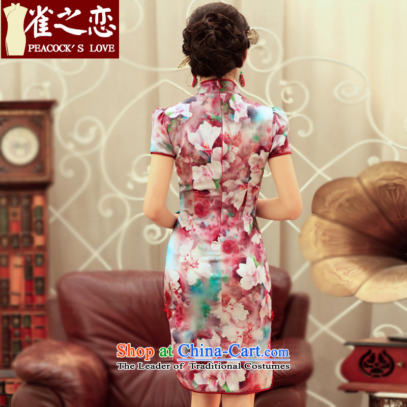 Love of birds dream for the Peach Blossom Spring, Spring 2015 new bubble cuff improved stylish Silk Cheongsam QD240 SUIT XL, love of birds , , , shopping on the Internet