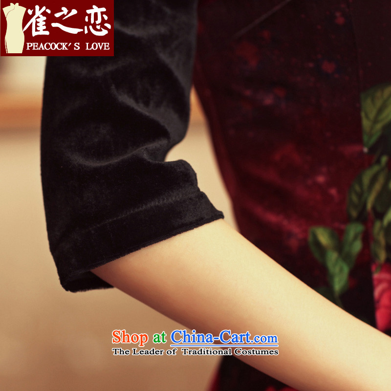 Love of birds of life by no means ended 2015 Spring New retro in style qipao cuff improved velvet long skirt , L, birds of qipao land has been pressed shopping on the Internet