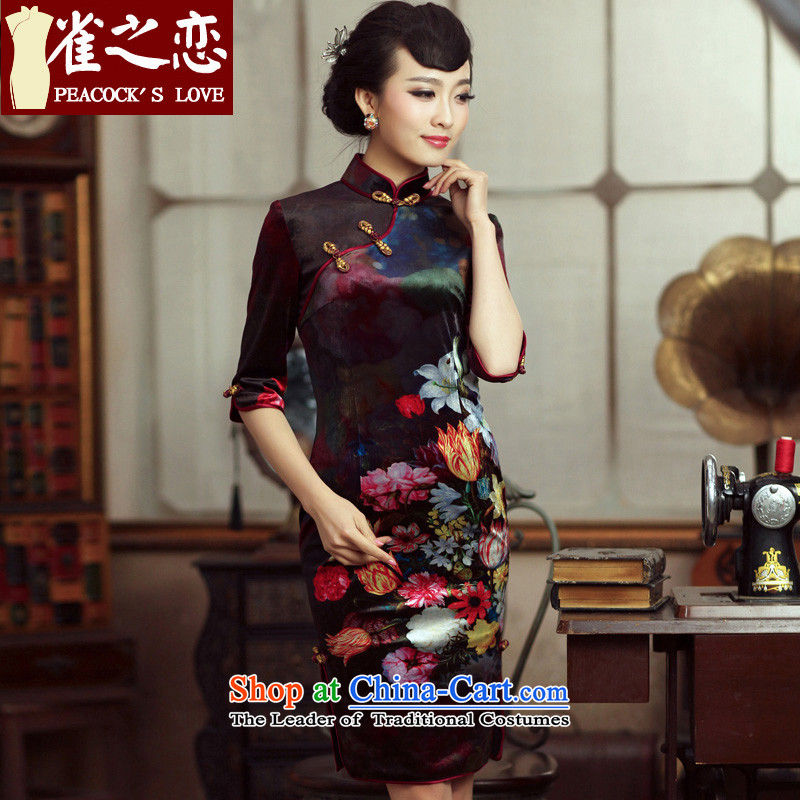 Love of birds on dance cuff?spring 2015 new improved cheongsam dress in the retro style qipao QC230 cuff scouring pads as shown for?S-pre-sale 10 Days