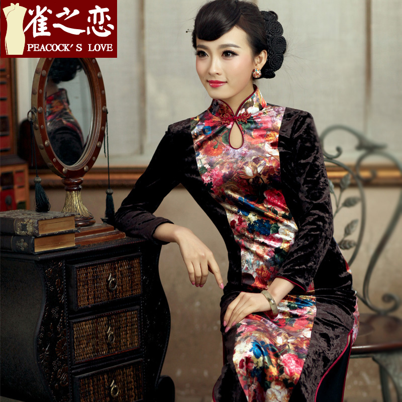 Love of birds and flowers new spring 2015_ new improved Stylish retro long skirt QC228 qipao scouring pads Suit M