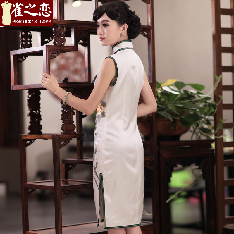 Love of birds hates makeup and form new spring 2015 manually push embroidered heavyweight Silk Cheongsam QD349 figure , L, love birds , , , shopping on the Internet