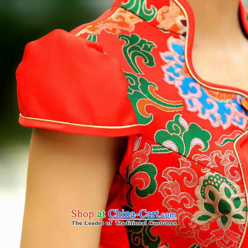A new pattern 2015 bridal dresses and stylish wedding red bows to the marriage of qipao short 254 RED M a bride shopping on the Internet has been pressed.