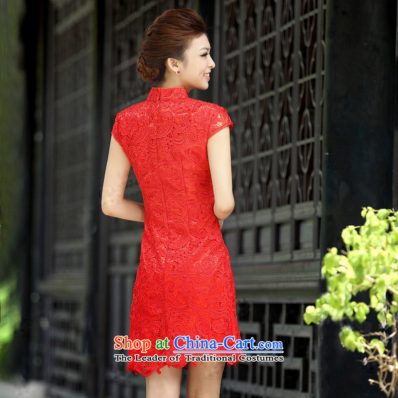 A new bride 2015 lace qipao stylish wedding red bows to the marriage of Qipao SHORT NAME, L, door 203 red bride shopping on the Internet has been pressed.