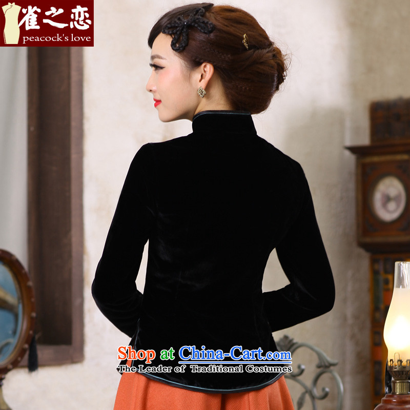 Love of birds ikuaki Xinyu Spring 2015 new long-sleeved velvet qipao elegant temperament QC398 Black XL, Dongjak-T-shirt Love , , , shopping on the Internet