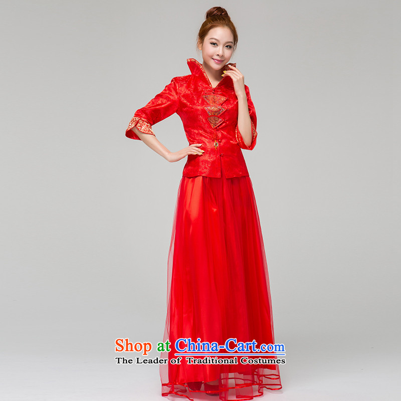 Recalling that hates makeup and the spring and summer months long-sleeved qipao gown bows damask long marriages red bows services Q13634 RED XL, recalling that hates makeup and shopping on the Internet has been pressed.