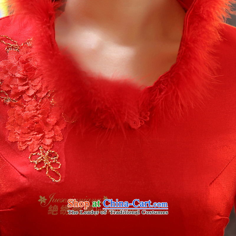 Embroidered bride winter winter is by no means new long-sleeved clip cotton wedding dresses cheongsam red marriages bows services red shipping, S suzhou embroidery bride shopping on the Internet has been pressed.
