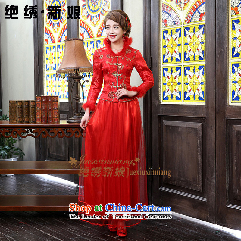 No?new 2015 bride embroidered irrepressible improved stylish winter Sau San retro winter_ qipao red?XL?Suzhou Shipment