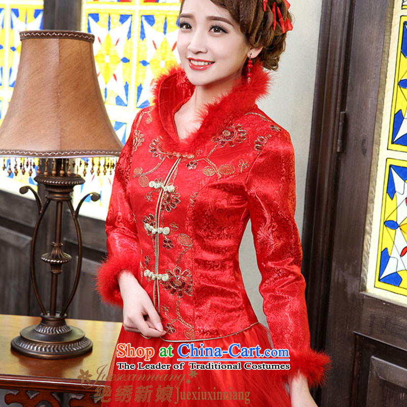 No new 2015 bride embroidered irrepressible improved stylish winter Sau San retro winter) qipao red XL , Suzhou embroidery brides shipment has been pressed shopping on the Internet