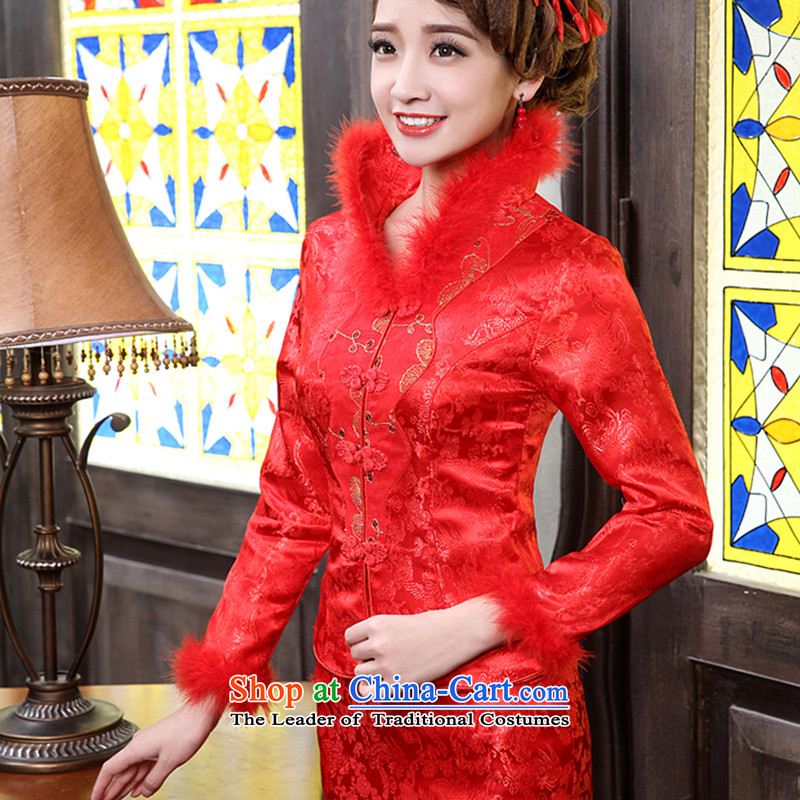 Embroidered is the new bride bride winter bows long service improvements to align the long-sleeved red retro winter clothing winter cheongsam red XXL suzhou embroidery brides, shipment has been pressed shopping on the Internet