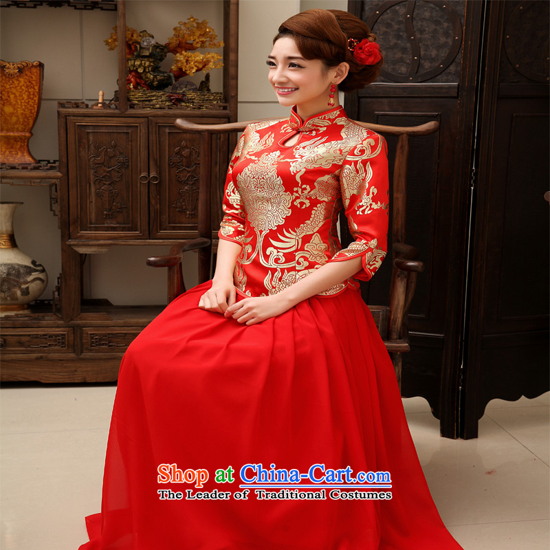 Embroidered bride 2015 winter is by no means new services thick retro look like toasting champagne long long-sleeved CHINESE CHEONGSAM without cotton style XXL , Suzhou embroidery brides shipment has been pressed shopping on the Internet