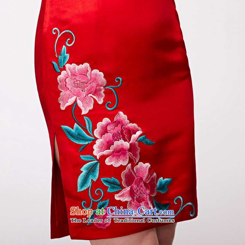 Wooden spring and summer of 2015 really new Chinese wedding dresses elegant retro embroidery short of dress package mail 22062 04 red M : The True , , , shopping on the Internet