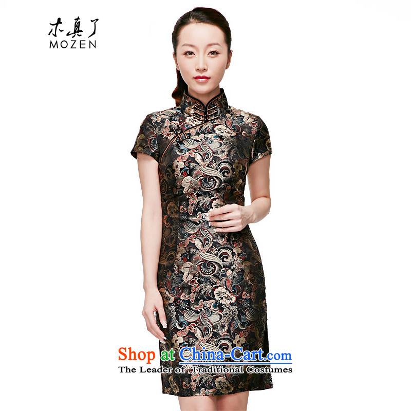 Wooden spring and summer of 2015 really new fall short of replacing elegant Chinese silk cheongsam dress skirt Sau San dresses 01213 Main line 01 Black Jinhua M
