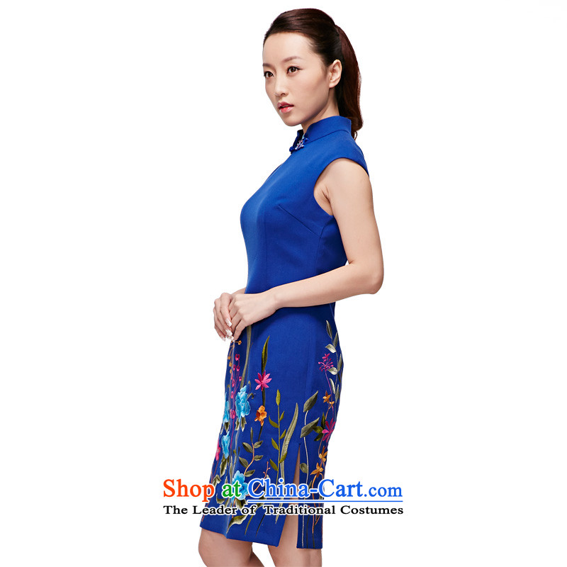Wooden spring and summer of 2015 really new cheongsam blue embroidery Chinese cheongsam dress sense of improvement of the skirt 32346 11 blue Xxl(b), wood really a , , , shopping on the Internet
