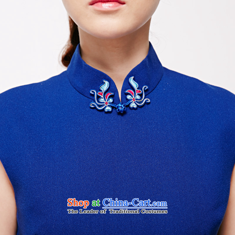 Wooden spring and summer of 2015 really new cheongsam blue embroidery Chinese cheongsam dress sense of improvement of the skirt 32346 11 blue Xxl(b), wood really a , , , shopping on the Internet