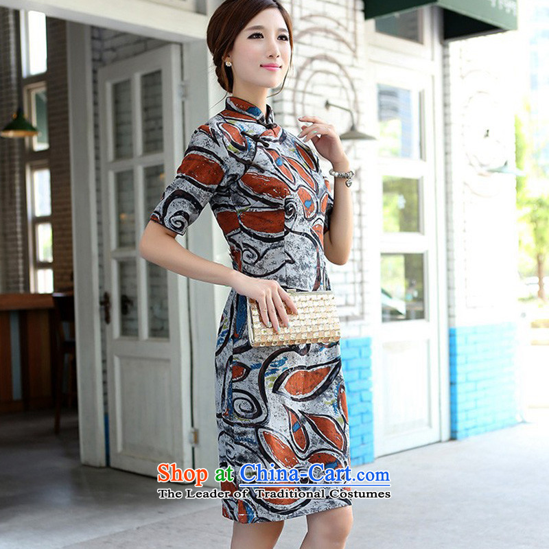 In Wisconsin, 2015 Jie spring and summer retro women cotton linen collar manually detained in Sau San long-sleeved cheongsam dress dresses FX191 orange graffiti Mock-neck S, Cheng Kejie, the , , , shopping on the Internet