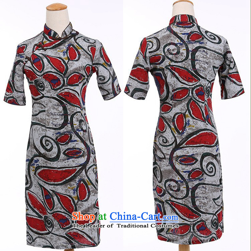 In Wisconsin, 2015 Jie spring and summer retro women cotton linen collar manually detained in Sau San long-sleeved cheongsam dress dresses FX191 orange graffiti Mock-neck S, Cheng Kejie, the , , , shopping on the Internet