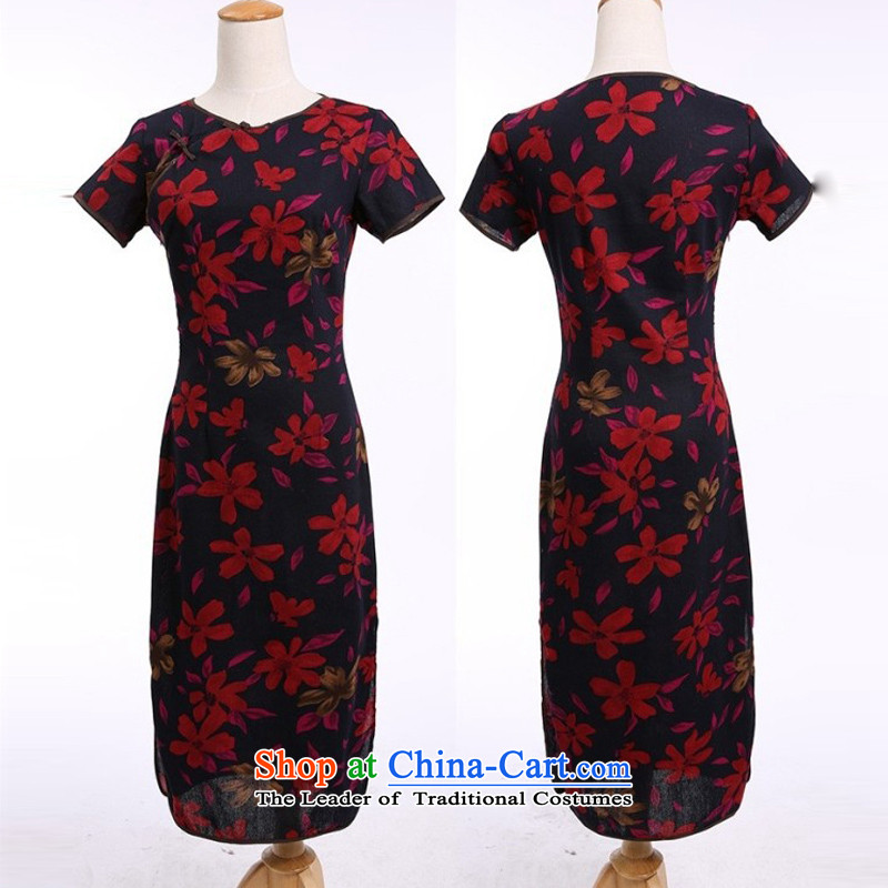 In Wisconsin, 2015 Jie spring and summer female retro cotton linen collar word Sau San exquisite manually. Long upscale cheongsam dress MW486 Maple Leaf round-neck collar XXL, Jie, in , , , shopping on the Internet