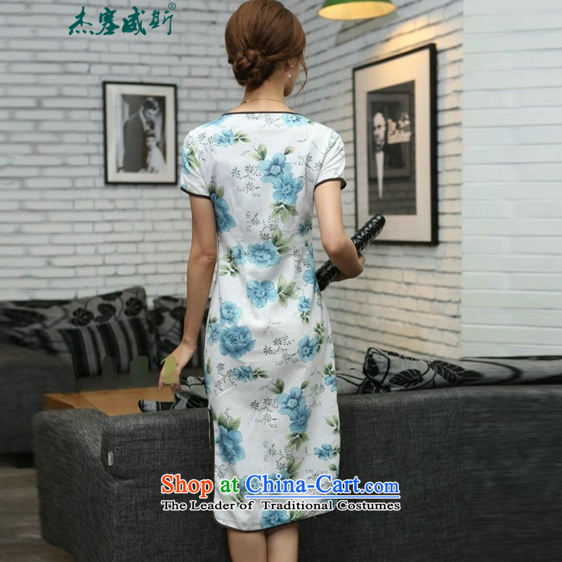 In Wisconsin, 2015 Jie spring and summer blue peony round-neck collar in the arts and cultural ties manually     in the Cuff long improved stylish blue Mudan UZ897 qipao round-neck collar , Cheng Kejie, the , , , shopping on the Internet